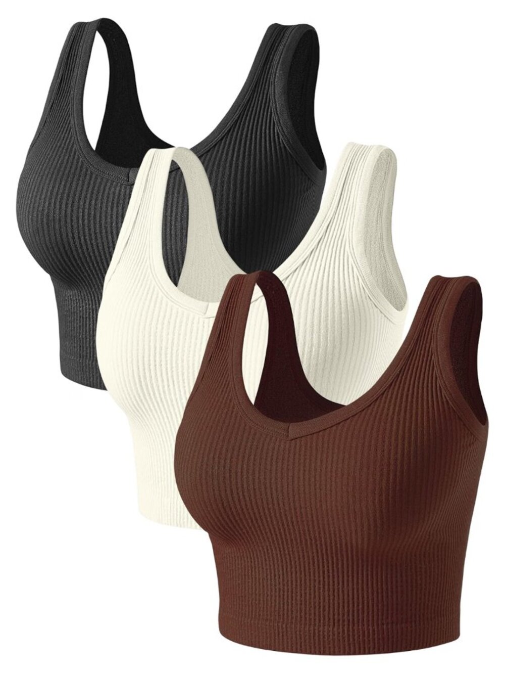 Women's 3 Pack Crop Ribbed Fitted V Neck Tank Tops Sleeveless